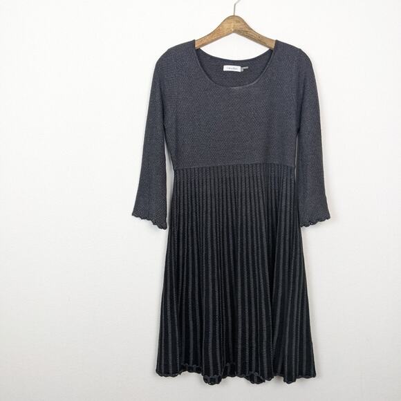 Calvin Klein Charcoal Stripe Flared Knit Sweater Dress - Picture 3 of 7